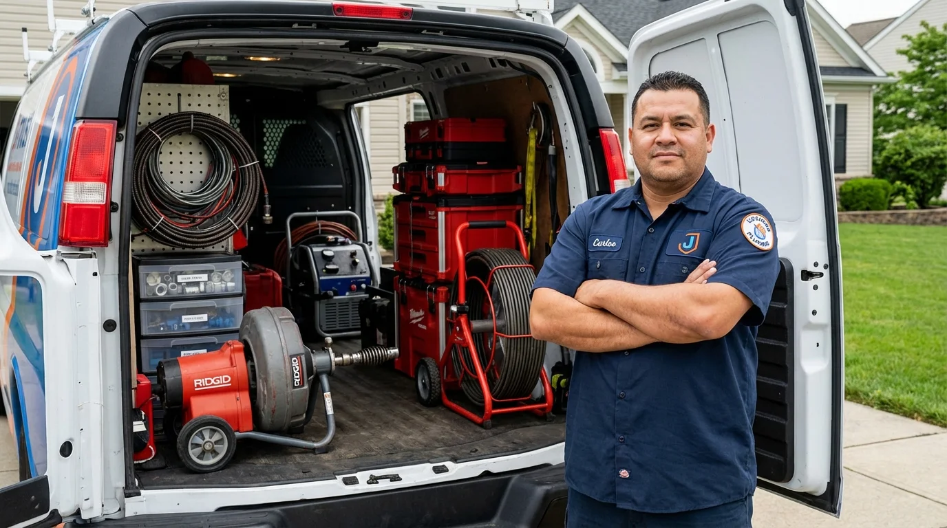 Professional drain cleaning equipment and Johns Plumbing LLC plumber in Fessenden